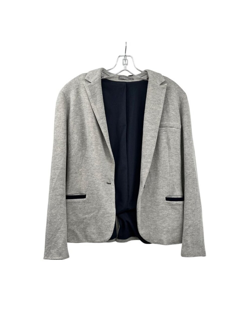 Olivia Moon Womens Blazer Single Button Gray/Navy Size Small Soft Knit
